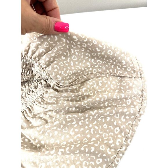 Animal Print Peplum Blouse S Smocked Neutral Flutter Sleeve Boho Soft Aesthetic - Picture 4 of 8